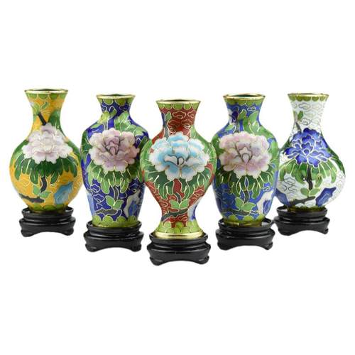 北京景泰蓝花瓶3寸经典器型套五瓶纯手工铜胎掐丝珐琅博古架摆件