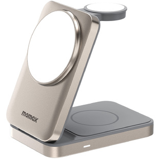 MOMAX摩米士Qi2.2三合一无线充电器25W磁吸magsafe适用苹果MFW认证iPhone17手表耳机手机15W快充16折叠支架座