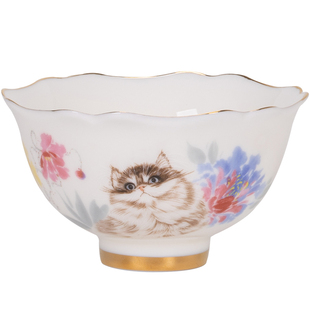 一品仟堂猫咪描金茶杯主人杯大号女士茶具高档可爱粉彩花瓣品茗杯