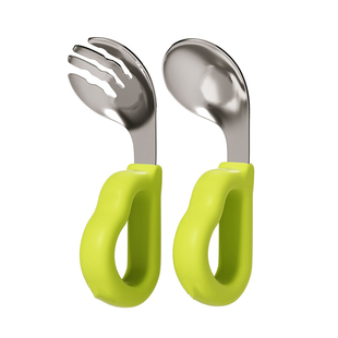 宝宝自主进食勺子婴儿学吃训练一岁不锈钢弯头辅食元宝勺