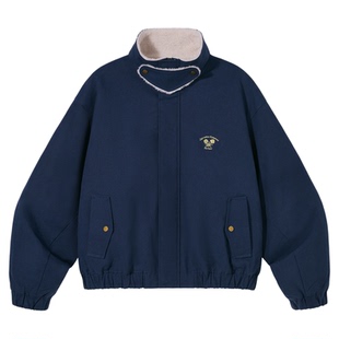 PSO Brand男装女装毛绒领撞色立领保暖棉服女款冬季宽松休闲外套