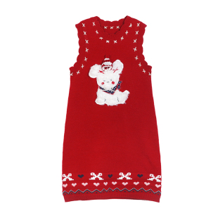 NORNOR陈大猪女童红色连衣裙新款冬季好看洋气儿童针织毛衣背心裙