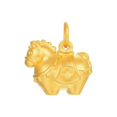 明牌珠宝五花马硬金吊坠 生肖马年黄金项坠足金小胖马挂件ASY0661