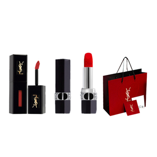YSL圣罗兰 新品黑管唇釉416+DIOR 迪奥蓝金唇膏999口红 YSL红色礼