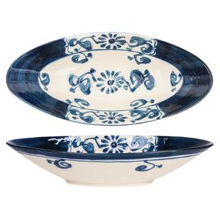 日本进口宗山窑陶瓷鱼盘釉下彩复古日式餐具大号椭圆沙拉水果盘子