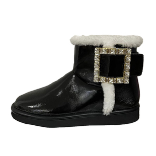 2025秋冬新款rv水钻方扣皮毛一体雪地靴女加绒保暖真皮毛毛鞋棉鞋