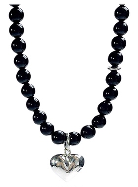 天然黑曜石项链纯银补水锁骨链女