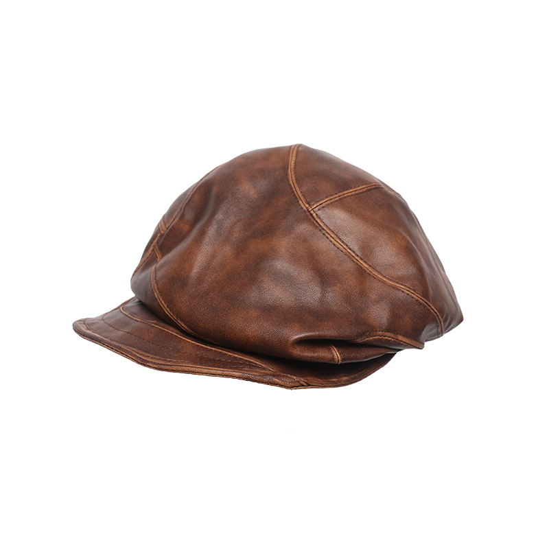 日系复古PU皮报童帽子女秋冬2025新款气质贝雷帽时尚显脸小画家帽