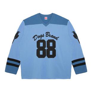 DBD WH 88号蓝色拼接足球服街头风格宽松长袖上衣V领全棉T恤