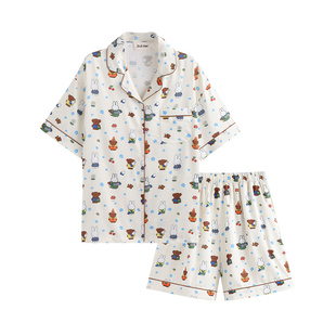 侘町2025年新款花花米菲兔冰丝短袖长裤睡衣卡通夏天季家居服套装