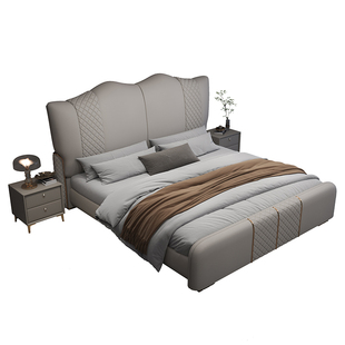 皮床现代简约主卧大床2米双人床意式真皮床1.8米储物高端大气婚床