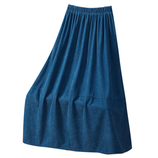 冬季灯芯绒克莱因蓝色半身裙女秋冬2025新款冬装裙子长裙半裙冬裙