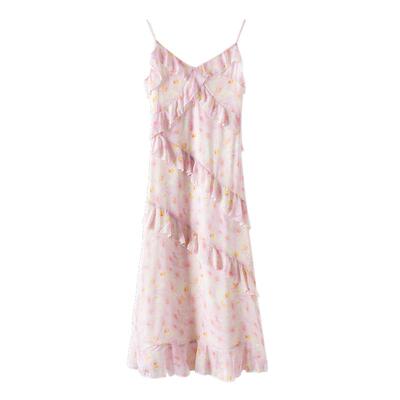 zklin碎花雪纺超仙吊带连衣裙