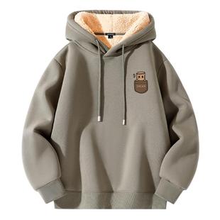 NN真维斯美式复古卫衣男士连帽冬季青少年加绒加厚羊羔绒休闲外套