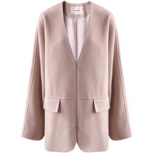 【折扣季】COCOBELLA温柔气质粉毛呢外套无领休闲呢子大衣WL3220