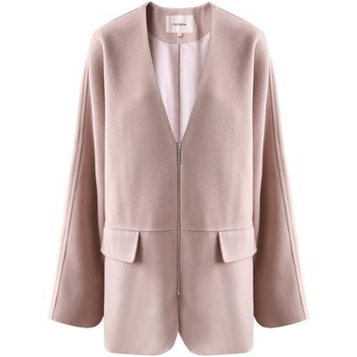 高级感气质粉休闲毛呢外套