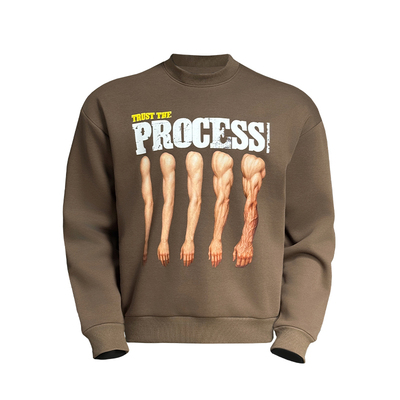 手臂印花加绒美式复古卫衣健身