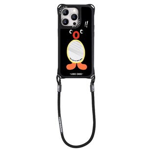 镜子花生企鹅适用苹果17手机壳带挂绳iphone17promax斜挎可背16四角开孔15趣味13链条14手提12挂链手腕p80