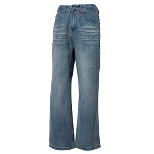 LOADMIND秋冬美式复古直筒牛仔裤裤子男潮宽松长裤蓝牛弯刀阔腿