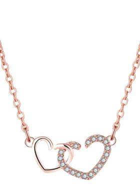 chin18K金莫桑钻心心相印项链