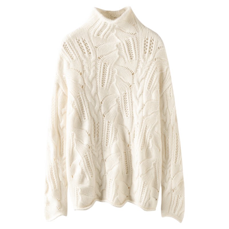 素年锦时！100%纯山羊绒衫女镂空秋冬半高领时尚纯色针织衫