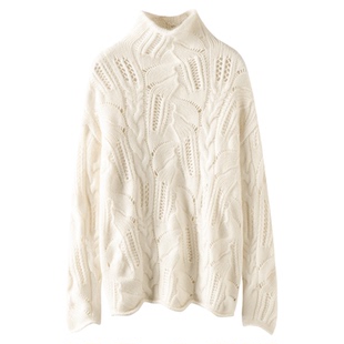 素年锦时！100%纯山羊绒衫女镂空秋冬半高领时尚纯色针织衫