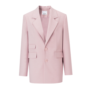 EVAOUXIU粉色高智感西装外套女2026年春天商场同款丝简约西服上衣
