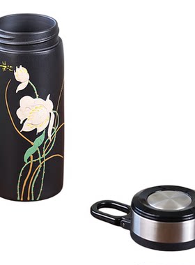 紫砂车载杯女士双层防烫紫砂杯