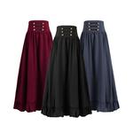 欧洲中世纪复古双排扣束腰半身裙女休闲高腰大摆裙戏剧舞台女长裙