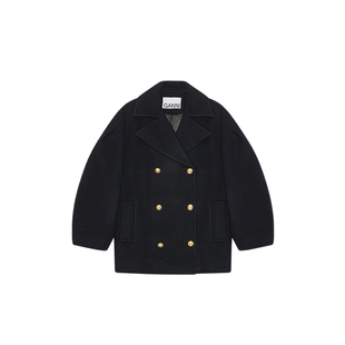 GANNI女装 羊毛混纺纯色廓形毛呢大衣外套 W0803683