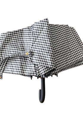 ins黑白格黑胶遮阳伞便携晴雨伞两用伞高颜值弯柄折叠防晒太阳伞