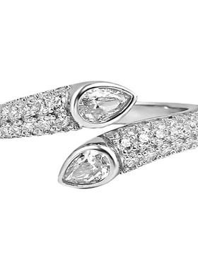 双石水滴梨形小众开口戒指