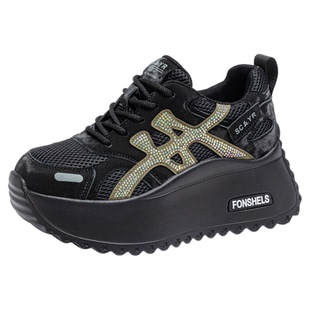 时尚超火新款水钻内增高老爹阿甘鞋女款2025秋季爆款运动休闲单鞋