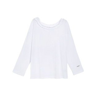 Turn Signal潮牌木耳边露肩长袖T恤女春季2026新款休闲斜肩上衣