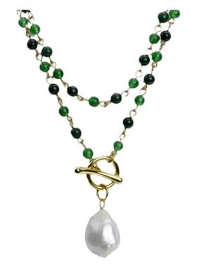 小众轻奢气质巴洛克珍珠天然石手工串珠叠搭长款项链毛衣链现货