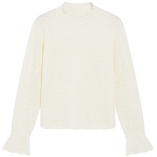 KBNE法式复古宫廷风针织衫女2026春季新款蕾丝提花木耳边立领毛衣