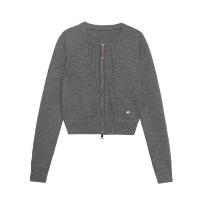 LLANO法式复古拉链毛衣开衫女