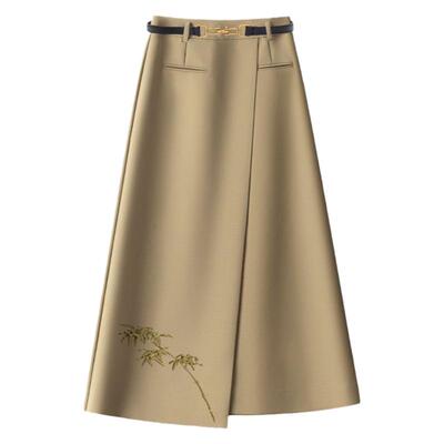 中长款不规则开叉半身裙女