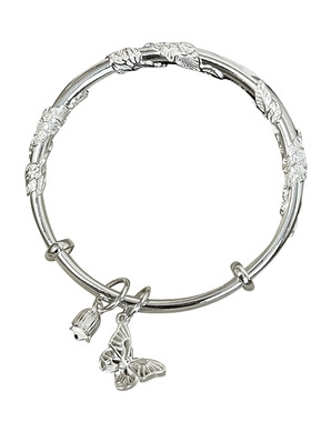 繁花似锦银手镯女纯银