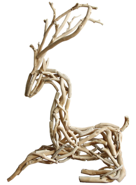 纯手工实木侘寂风鹿摆件桌面招财