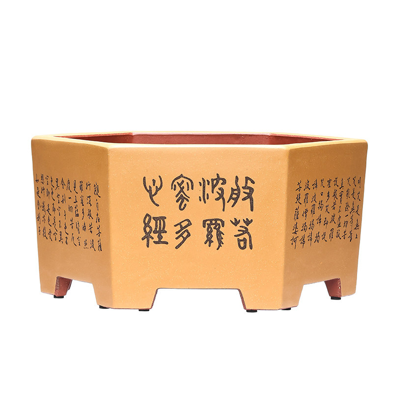 紫砂粉浆手工心经六方高端花盆