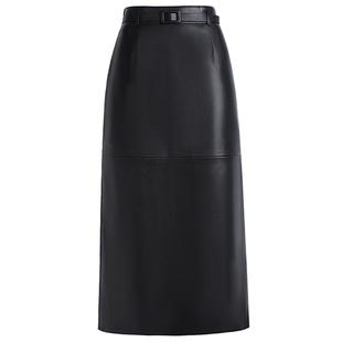 真皮皮裙女士高腰显瘦包臀裙中长款开叉半身裙气质一步裙2025新款