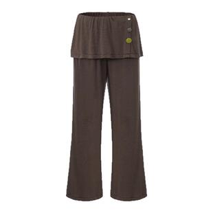 cheap art label深灰色弹力松紧腰假两件翻边长裤女26春新款