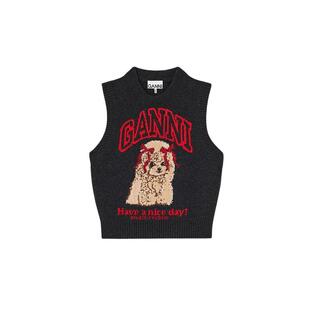 【新品首降】GANNI女装 卡通印花马甲早秋无袖针织衫 A1070044052
