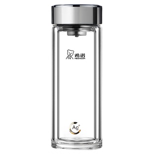 希诺双层玻璃水杯正品官方大容量银离子抗菌茶杯男款2026新款办公