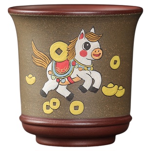 苏蔻吴涛宜兴原矿段泥紫泥主人杯泥绘闻香杯松鹤延年杯紫砂杯茶杯