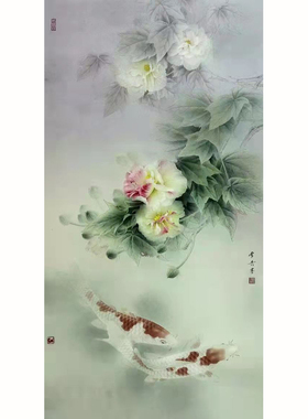 红枫轩工笔画白描底稿芙蓉牡丹荷花玉兰鲤鱼宣纸手绘稿可直接上色