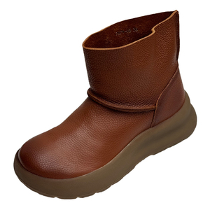 真皮厚底短靴女头层牛皮中老年复古休闲套脚百搭舒适软底时装靴子