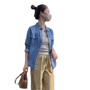 高级感休闲天丝长袖牛仔衬衫女2025春夏新款宽松显瘦衬衣开衫上衣