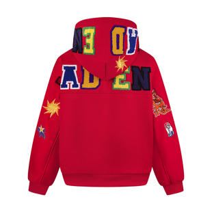 DHSS美式街头彩色字母植绒连帽开衫卫衣男女宽松春季情侣百搭外套